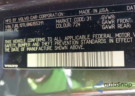 2022 Volvo S60 B5 Inscription z USA, uszkodzony, nr VIN 7JRL12TL6NG155311